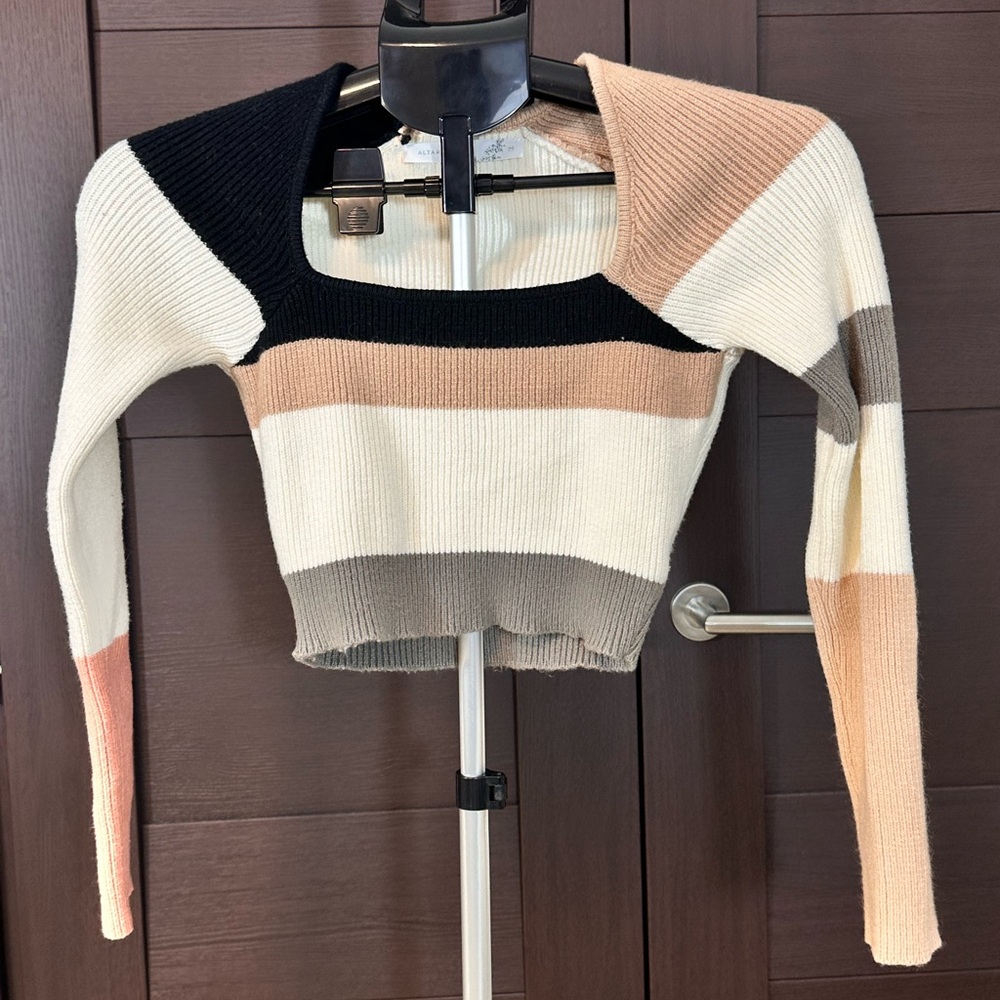 Altar'd State Colorblock Sweater - Black, Cream, Tan, Brown